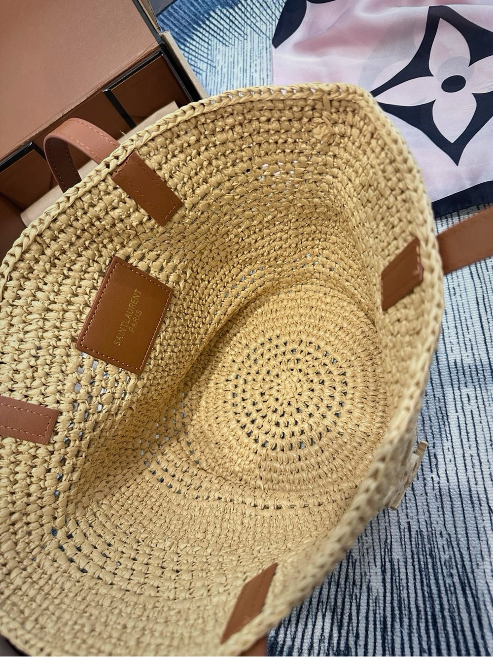 Saint Laurent Natural Straw Tote with Tan Leather Straps - Picture 7 of 7